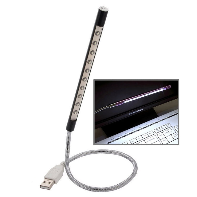 Black 10-LED USB light pen with braided cable and USB plug