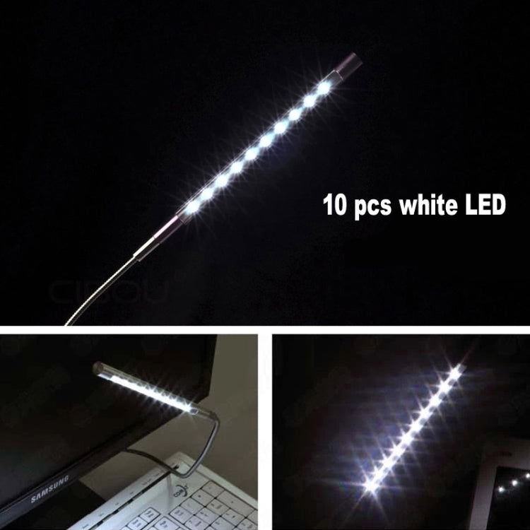 Glowing 10-LED USB LED light bar with bright white light along the strip