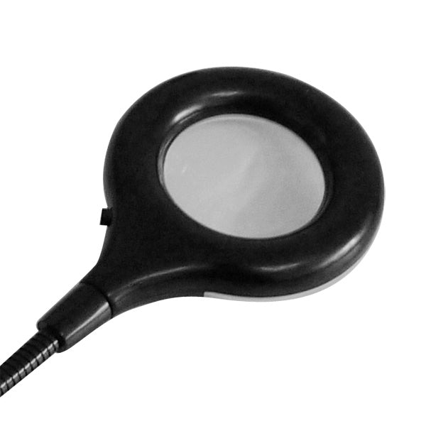 Black flexible LED light head with circular diffuser window and cable