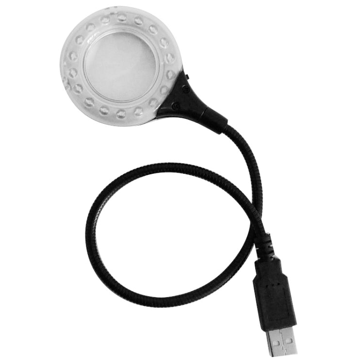 Round LED light head with black flexible cable and USB connector