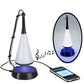 Touch sensor mini Bluetooth speaker lamp with white cone shade, blue LED glow and smartphone