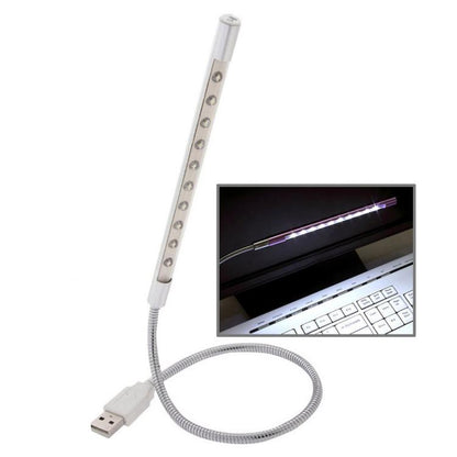 Silver LED light bar with USB plug and flexible braided cable