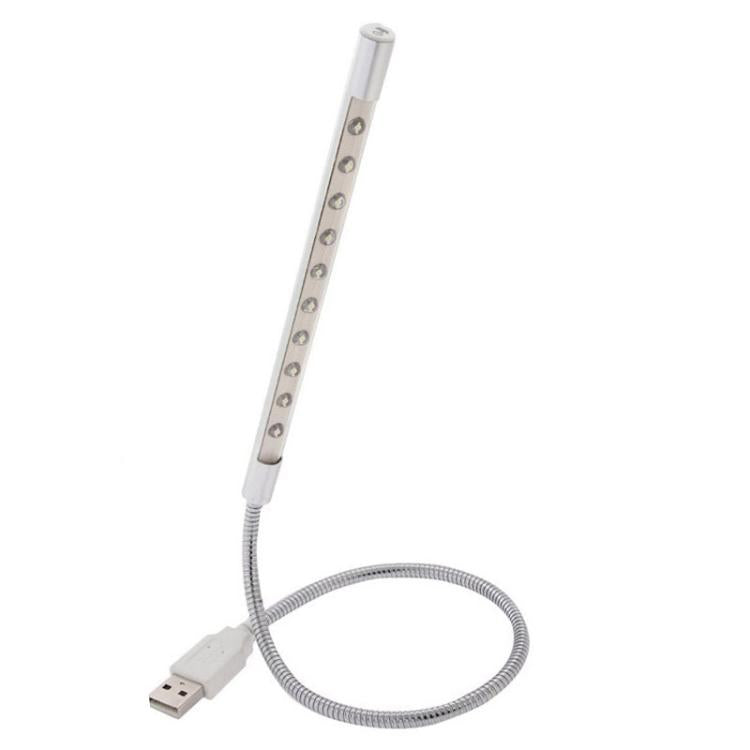 Silver USB LED light bar with braided cable, shown upright