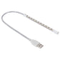 Silver LED light bar with lens holes and USB cable connection