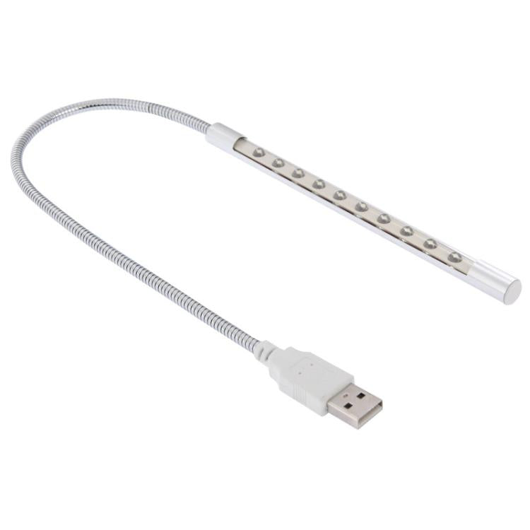 Silver LED light bar with lens holes and USB cable connection