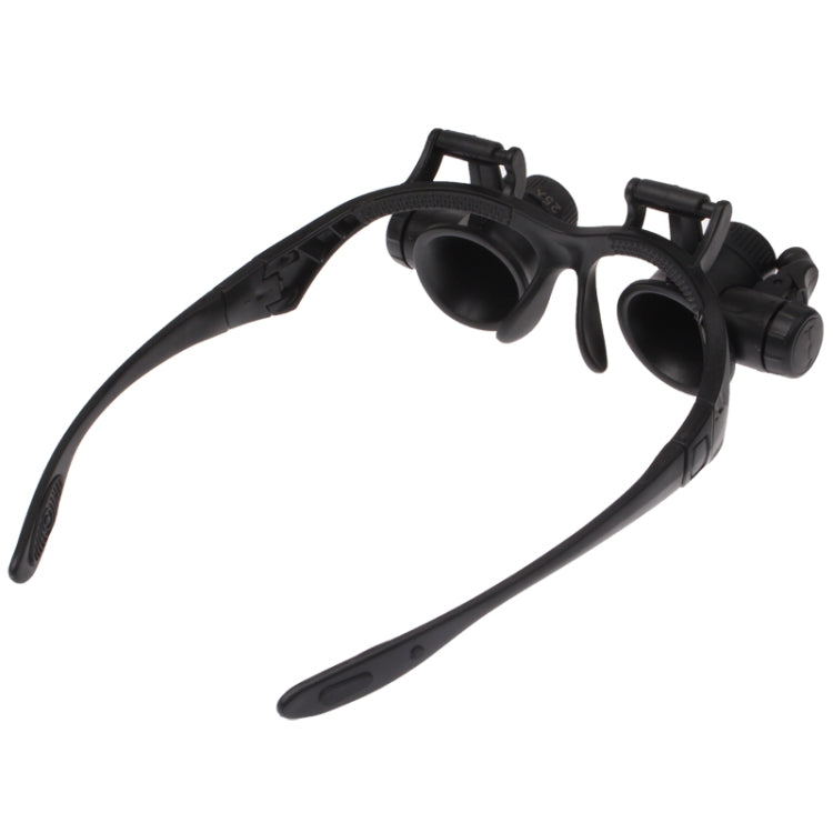 Black watch repair magnifier with two round lenses on a flexible headband
