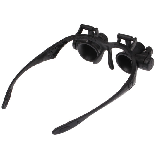 Black watch repair magnifier with two round lenses on a flexible headband