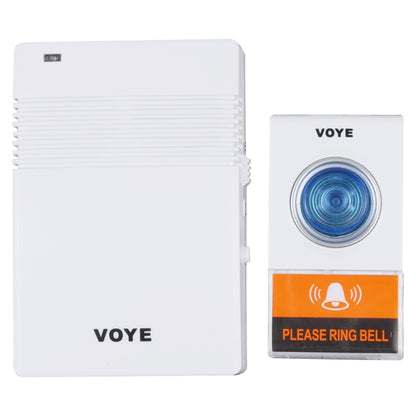 VOYE wireless remote doorbell kit: white chime unit with blue-ring push button remote