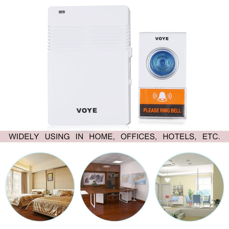VOYE wireless doorbell receiver and remote with blue-ring button, shown together