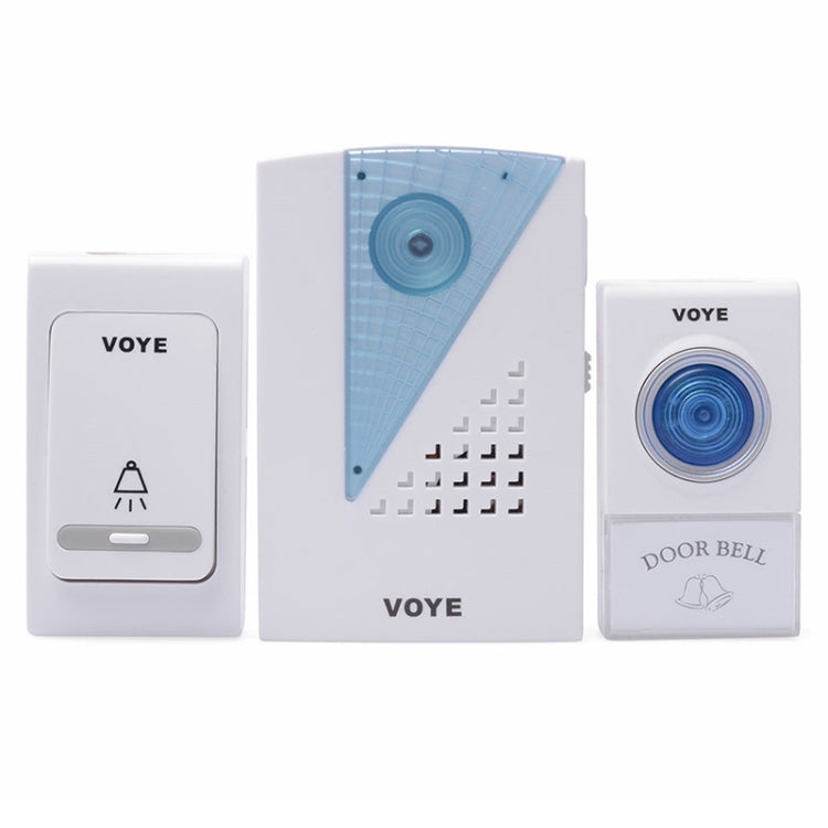VOYE wireless doorbell kit with two remotes and blue button chimes
