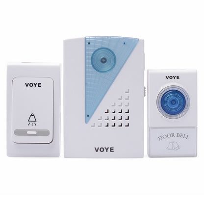 VOYE wireless doorbell kit with two remotes and blue button chimes