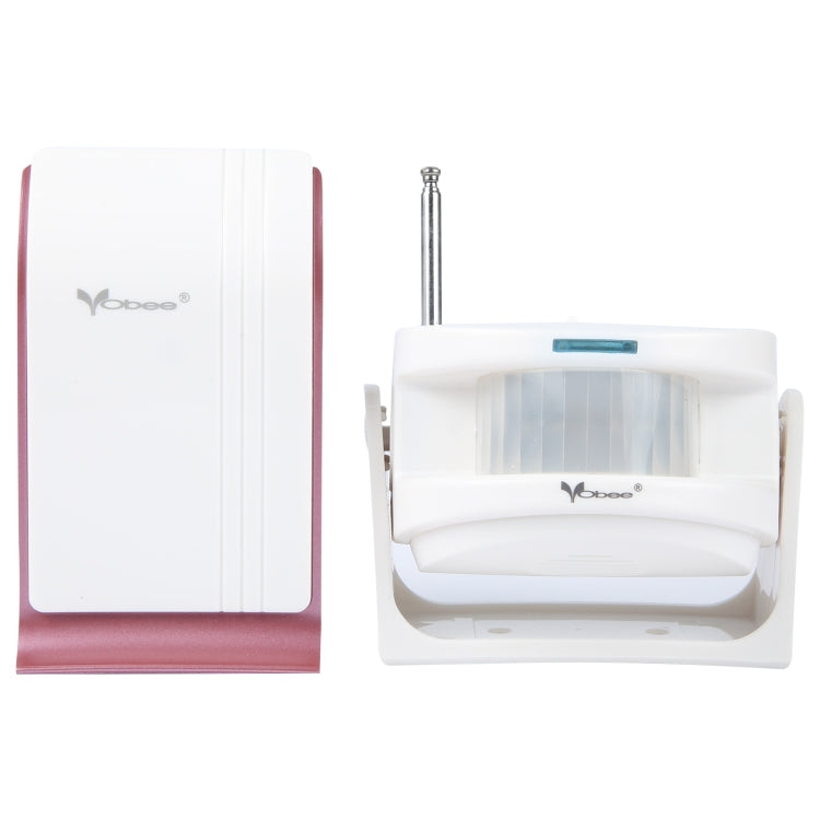 Wireless door chime receiver and sensor with white housing and blue indicator light