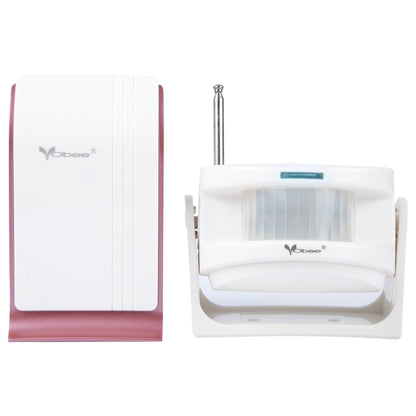 Wireless door chime receiver and sensor with white housing and blue indicator light