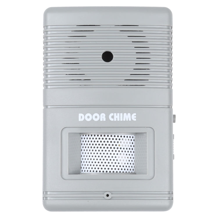 Wireless door chime alert unit, light gray front with speaker grille and DOOR CHIME label.