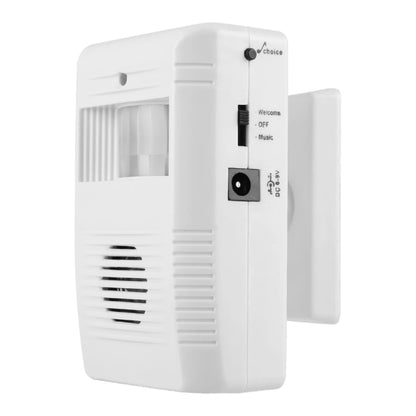 Infrared sensor guest welcome doorbell, white wall-mounted device with speaker grille