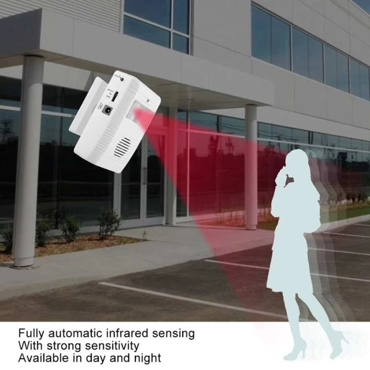 Infrared sensor guest welcome doorbell detecting a person, red sensing beam outdoors