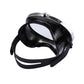 Black dive goggles with chrome rim and curved front frame