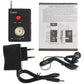 Black CX007 detector with wall plug, cables, and product instruction diagram sheet