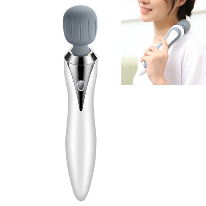 Portable electric massage stick with gray silicone head and silver handle