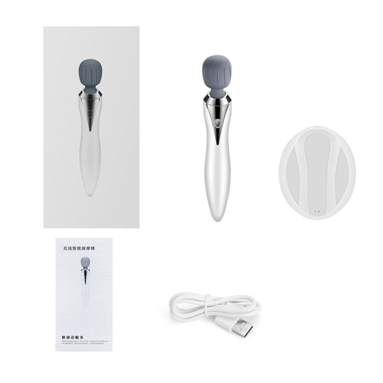 Massage stick kit with gray silicone head, USB cable, and instruction booklet