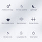 Massage stick feature icons: waterproof design, vibration modes, skin-friendly silicone