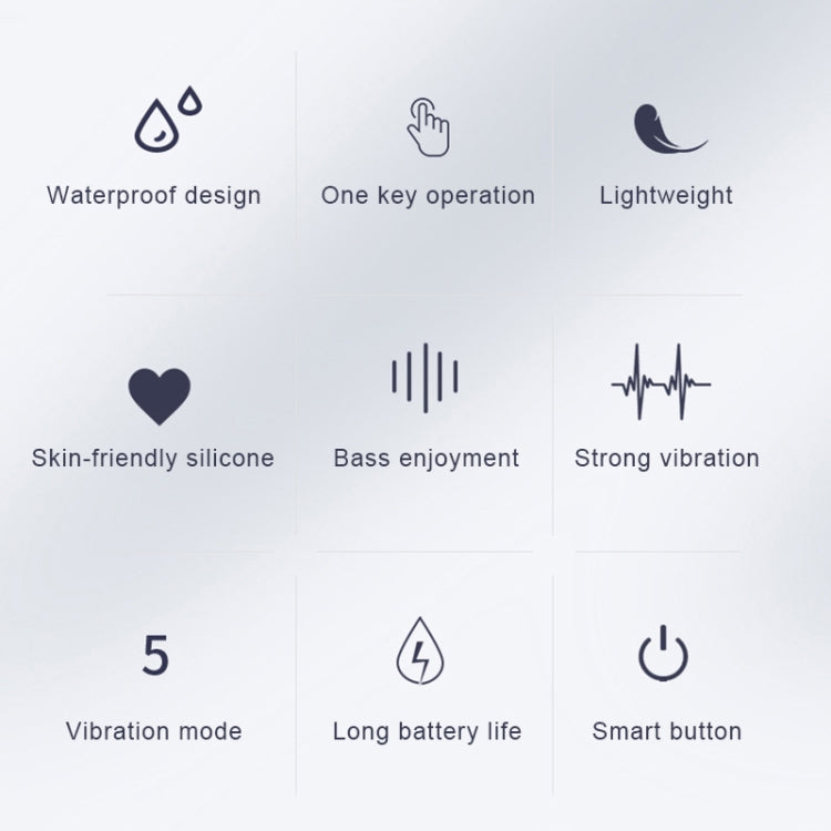 Massage stick feature icons: waterproof design, vibration modes, skin-friendly silicone
