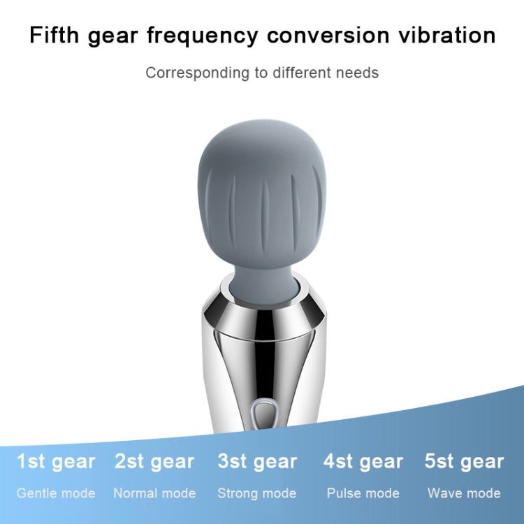 Massage stick head with five vibration gear modes shown at bottom