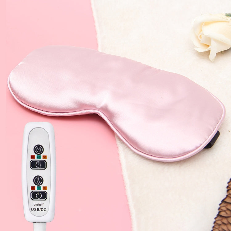 Pink satin heated sleep eye mask with white USB/DC controller remote