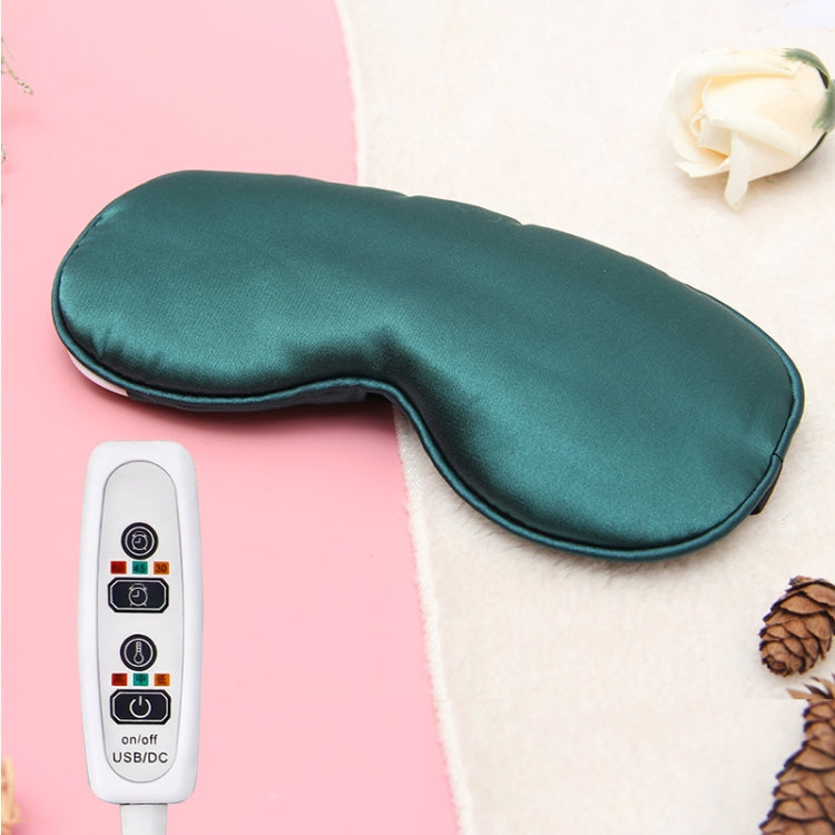 Teal satin heated sleep eye mask with white USB/DC controller unit