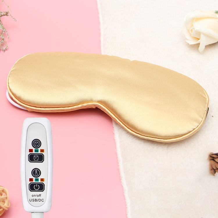 Gold-beige satin heated sleep eye mask with white USB/DC controller unit