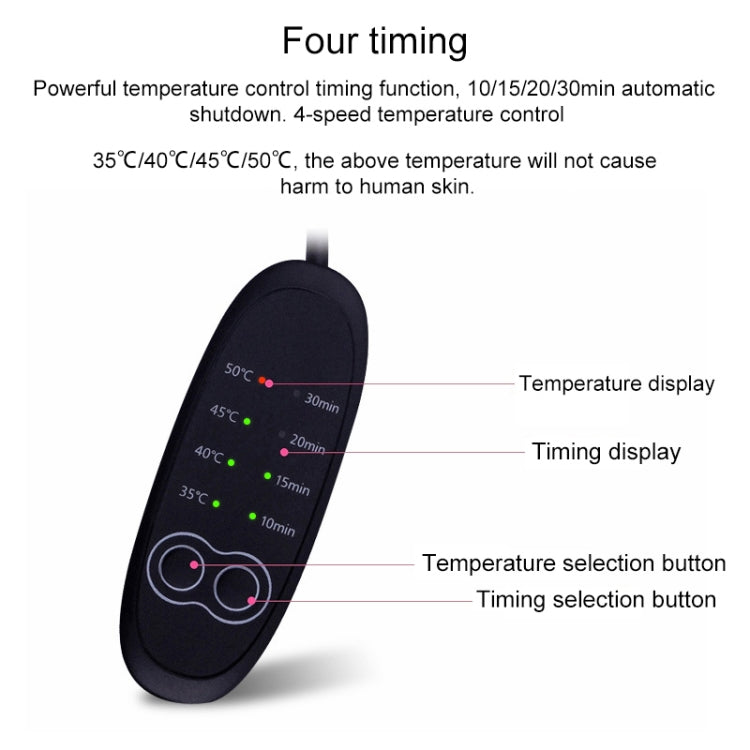 Black heated eye mask controller with button panel and cable