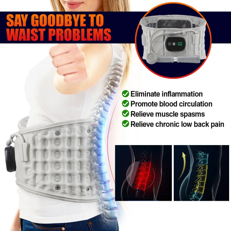 Grey inflatable waist heat and massage belt with controller and air chamber padding