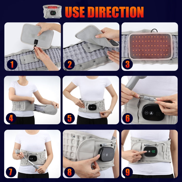 Inflatable heating belt being positioned on the waist with the controller attached