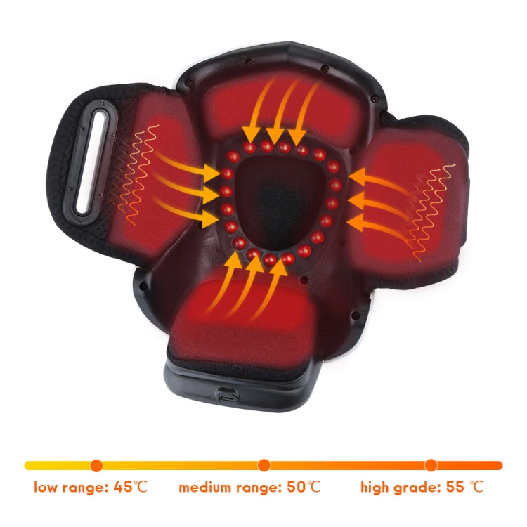 Knee heat compression massager with red heating zones and adjustable pressure massage rings
