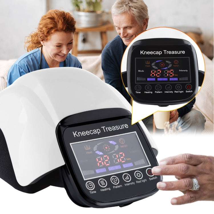Infrared knee hot compress massager showing screen while seated on a person