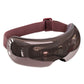 Dark smoke eye massager with maroon fabric strap and glossy curved visor.
