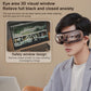 Eye massager visor over closed eyes with transparent viewing window section.