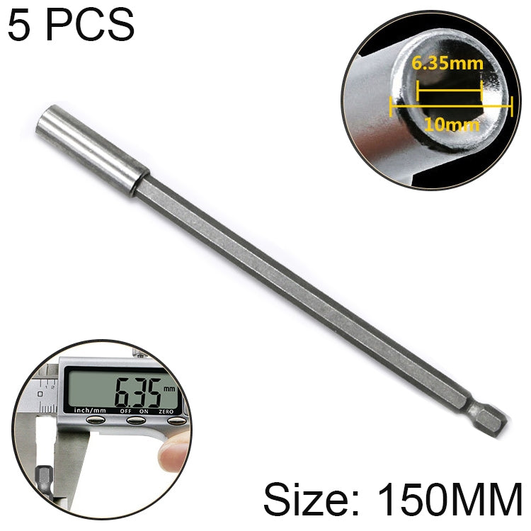 150mm 1/4 hex magnetic drill extension rod with sleeve, silver steel, 5-pack