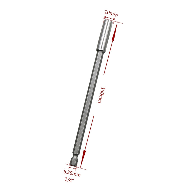 150mm 1/4 hex magnetic extension rod, side view with size measurements