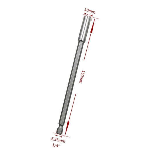 150mm 1/4 hex magnetic extension rod, side view with size measurements