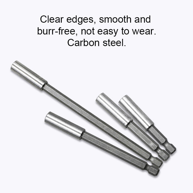 Set of five 150mm 1/4 hex magnetic drill extension rods, silver steel