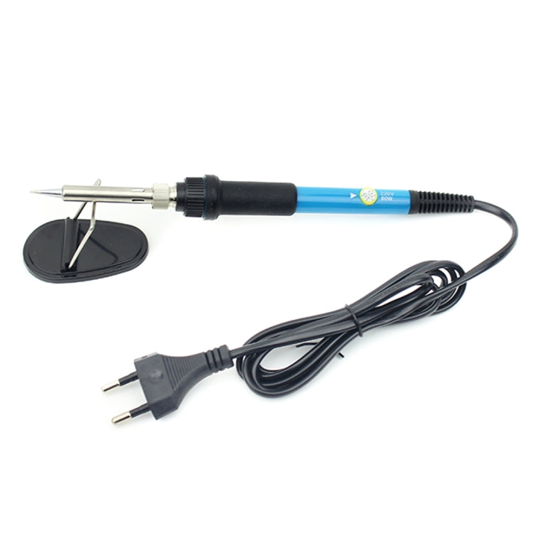 Electric soldering iron with blue handle, black grip, and EU power cord