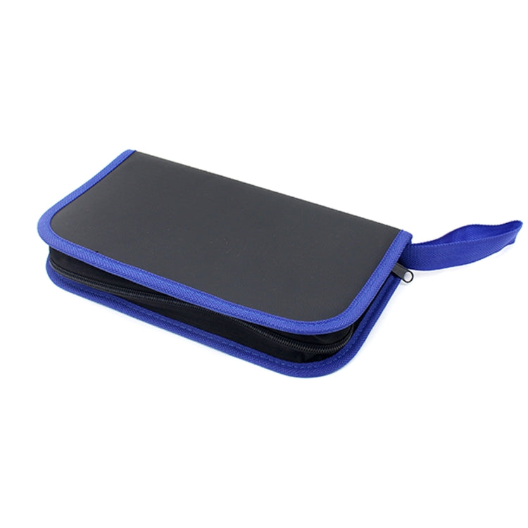 Black and blue carrying pouch with zip closure for soldering iron and tools