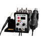 Hot air rework station with LCD screen, black body, three tip nozzles, side power button