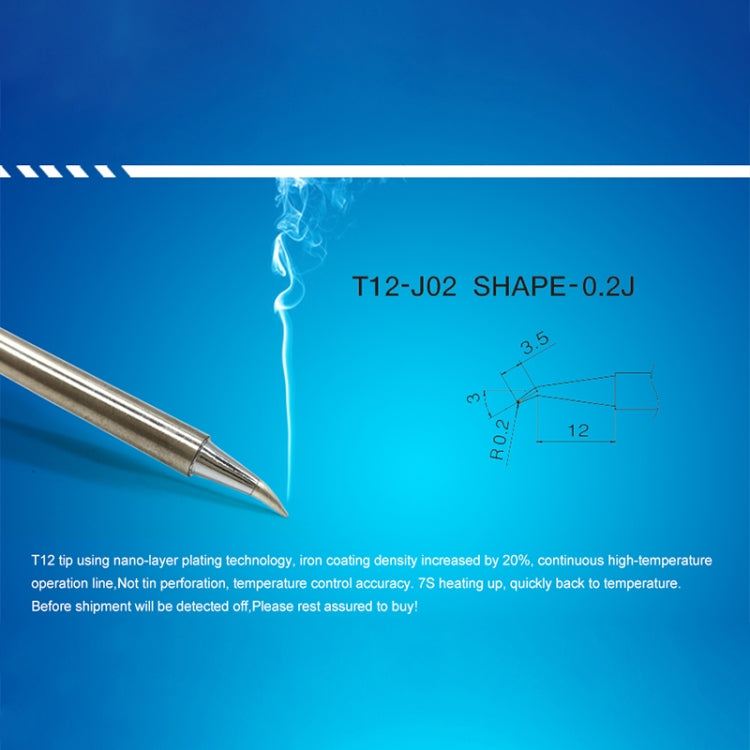 Lead-free soldering iron tip showing T12-J02 shape diagram and dimensions