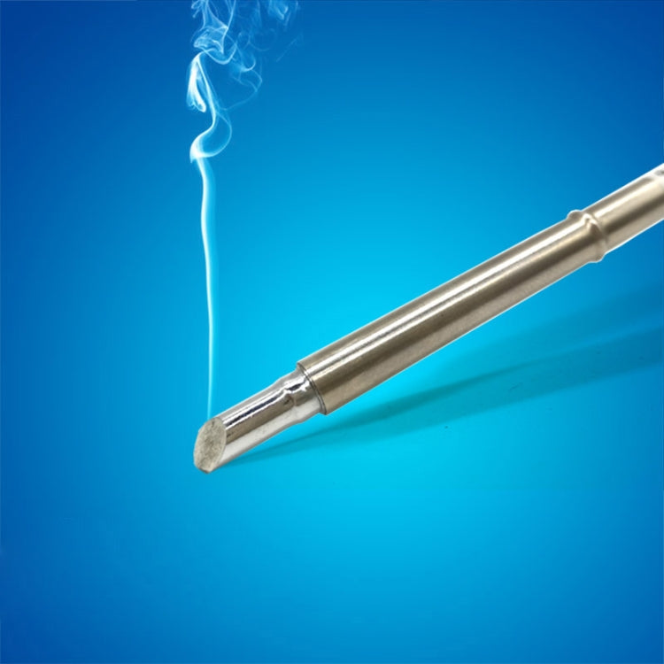 Lead-free soldering iron tip with flat chisel end and smoke plume