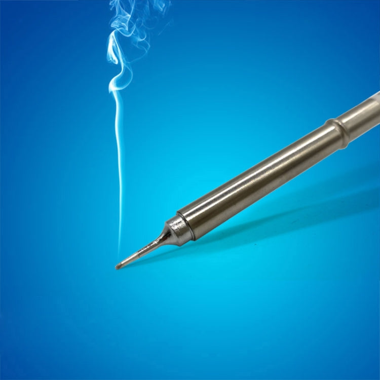 Lead-free soldering iron tip with conical point and smoke plume
