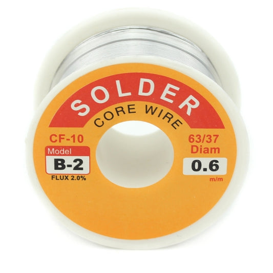 Solder wire spool label: CF-10 B-2 flux 2.0%, 63/37, 0.6mm diameter