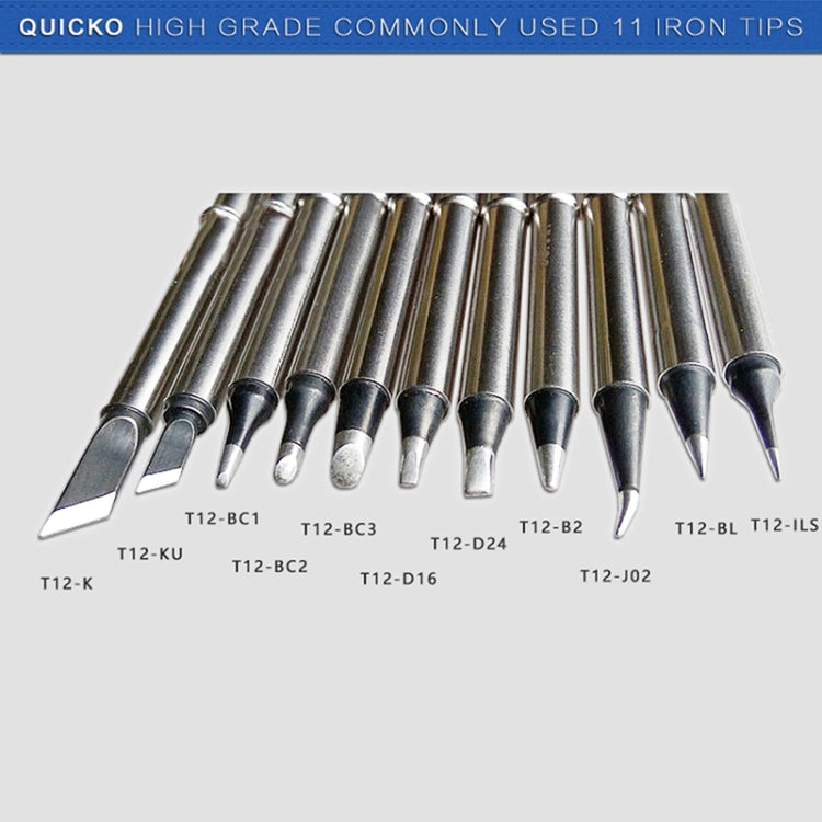 QUICKO commonly used T12 iron tips tray, multiple tips with black chisel points