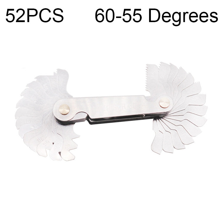 Thread gauge tool with fan-shaped tooth blades and silver adjustment handle
